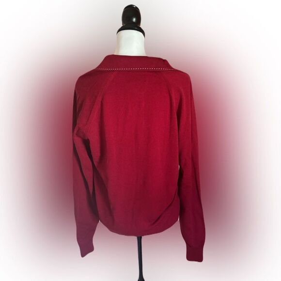 Thane Vintage Red Sweater with an Embroidered Collar and a Rich Vibrant Color - Picture 2 of 7